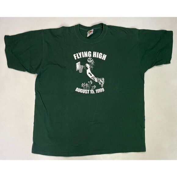 VINTAGE Flying High Dunk Basketball 1999 Graphic T-shirt Men XXL Green 90s - Picture 1 of 6